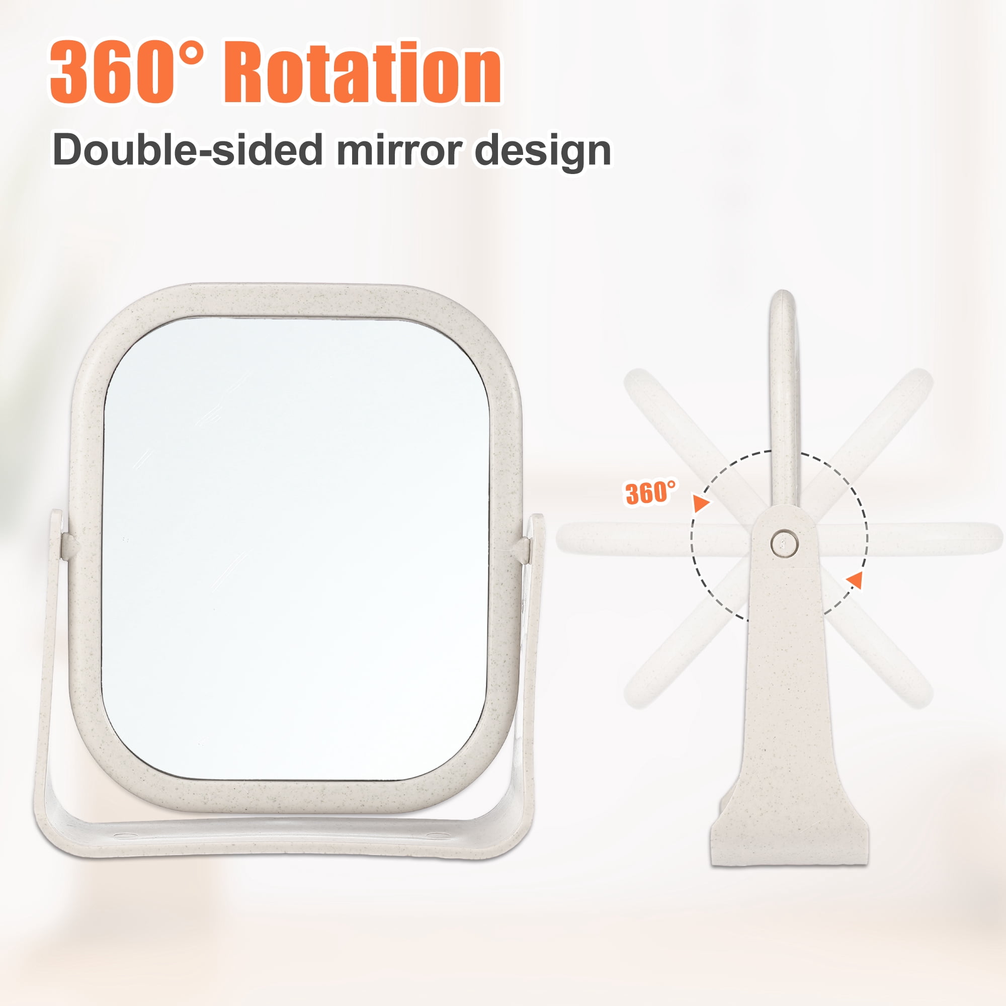Unique Bargains Plastic Makeup Mirror Double Sided 360 Rotating Beige