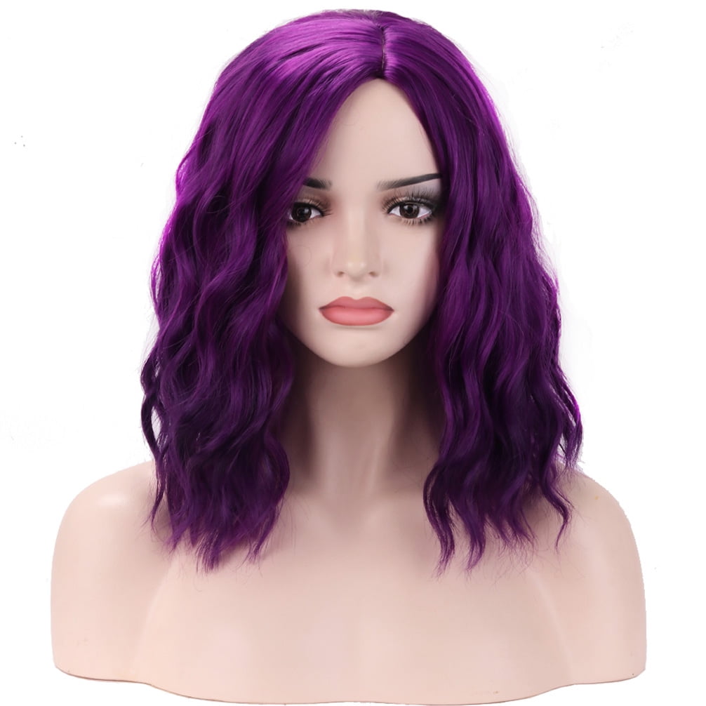 RightOn Purple Wig Short Curly Wavy Bob Wig Purple Wig for Women Girls 14" Mix Purple Wigs for