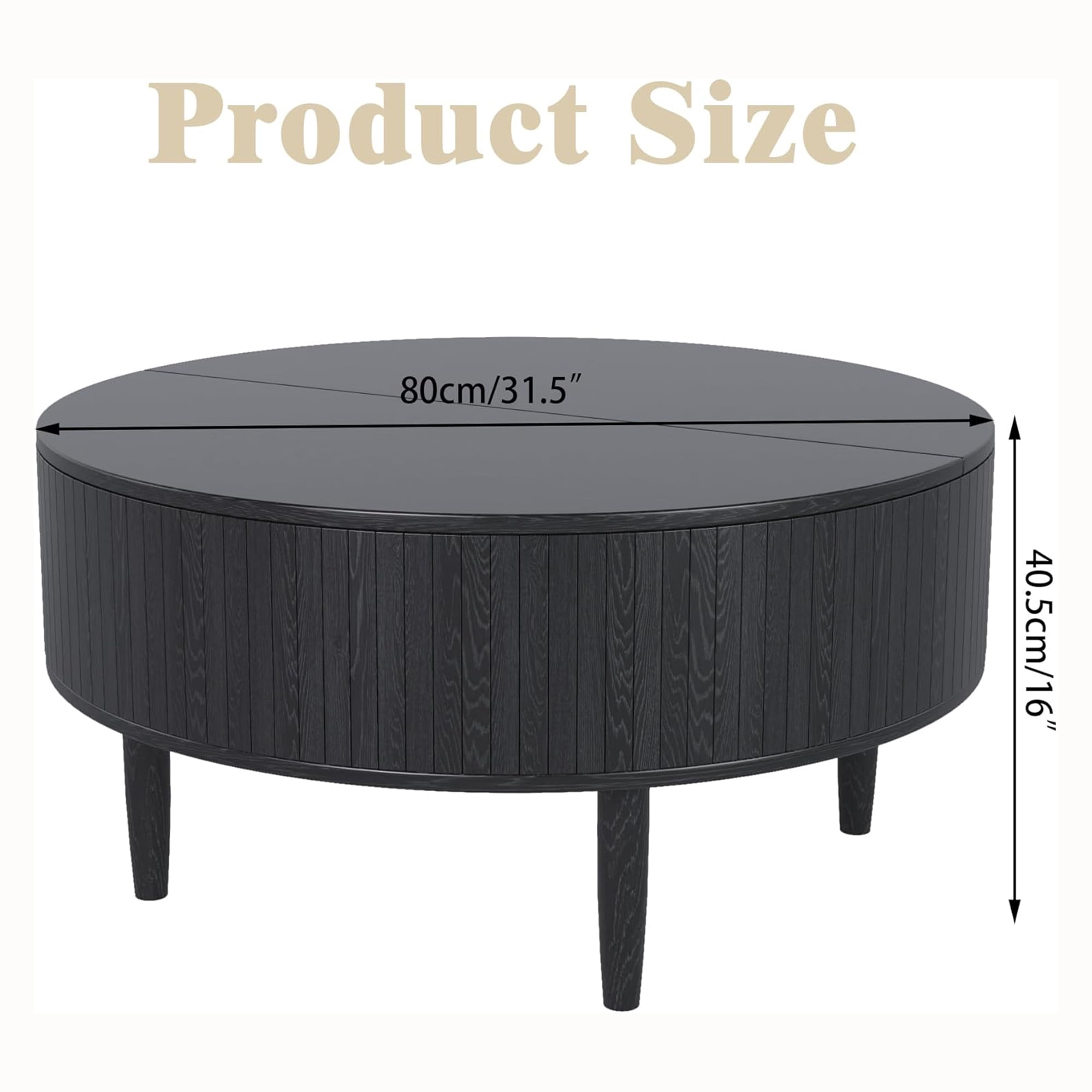 Round Lift Top Coffee Table with Storage, Center Table with Hidden Compartment, Circle Coffee Table for Living Room, Black