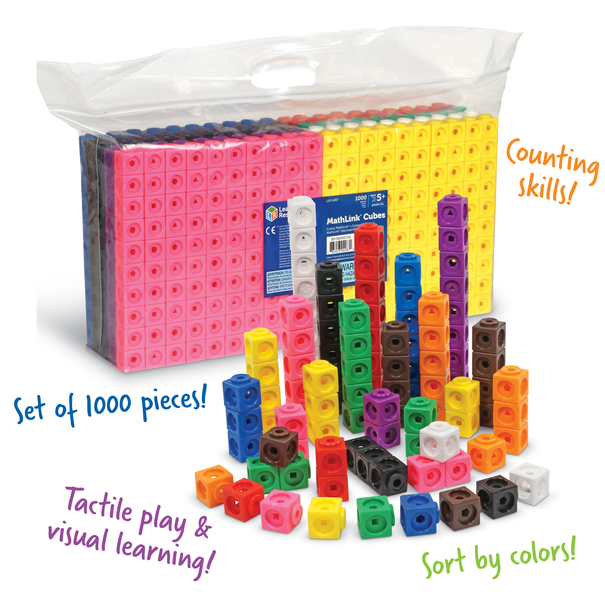 Learning Resources Mathlink Cubes, Math Manipulatives, Set of 1000, Ages 5+