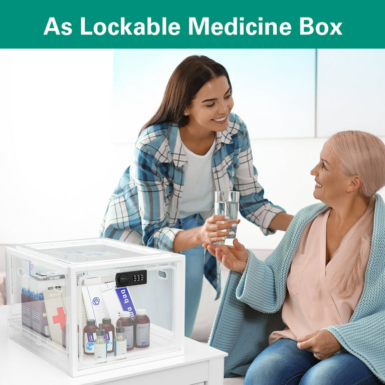 Medicine Lock Box, Lockable Storage Box for Safe Medication Storage, Large  Capacity Lockable Box Container for Refrigerator Food Snacks Phone Tablet  Home Safety (Clear)