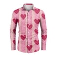 thumbnail image 4 of Fgvctg Mens Button Down Shirt Valentine's Day Long Sleeve V Neck Shirt Trendy Date Day Love Heart Print Collared Blouse Oversized Business Casual Outfits Pink 3XL, 4 of 4