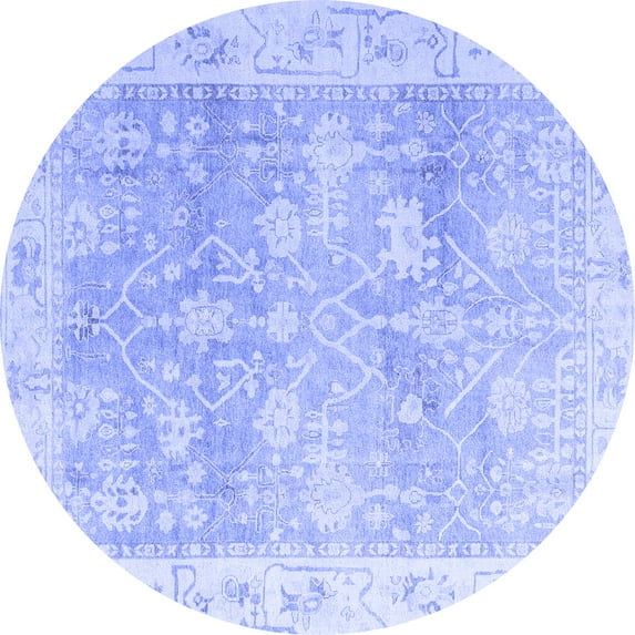 Ahgly Company Machine Washable Indoor Round Oriental Blue Traditional Area Rugs, 6' Round