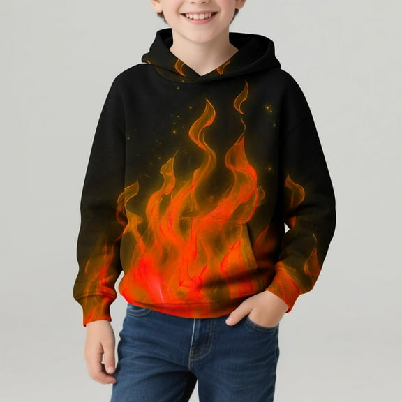 Eltusu Boys Winter Hoodies, Comfort Printed Pullover Long Sleeve Warm Sweatshirts Orange Size 3-14 T