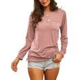 thumbnail image 1 of LUXUR T-shirt Femme Col Rond Tee-Shirt Couleur Unie Pull Décontracté Manches Longues Rose L, 1 of 5