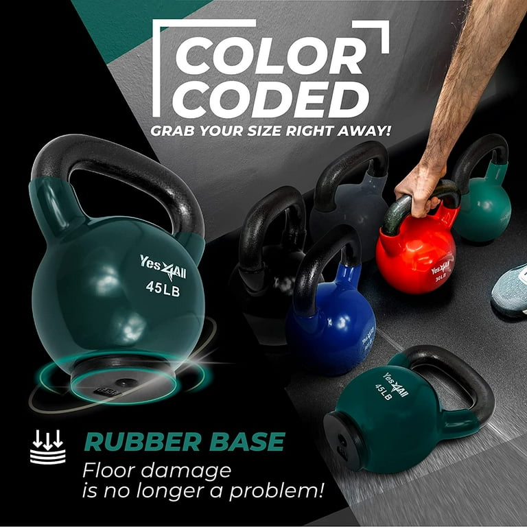 Yes4All 45lb Vinyl Coated / PVC Kettlebell with Rubber Base, Dark
