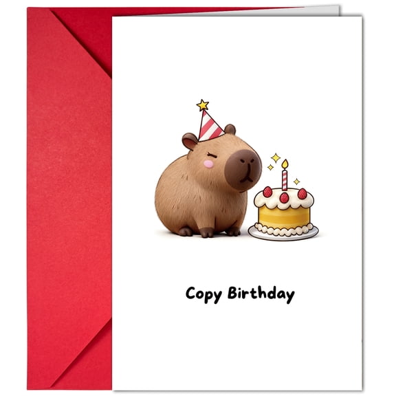 Cute Capybara Birthday Card – Featuring Adorable Capybara with Birthday Cake – Blank Inside, Envelope Included – Perfect for Friends and Family Birthday Gifts