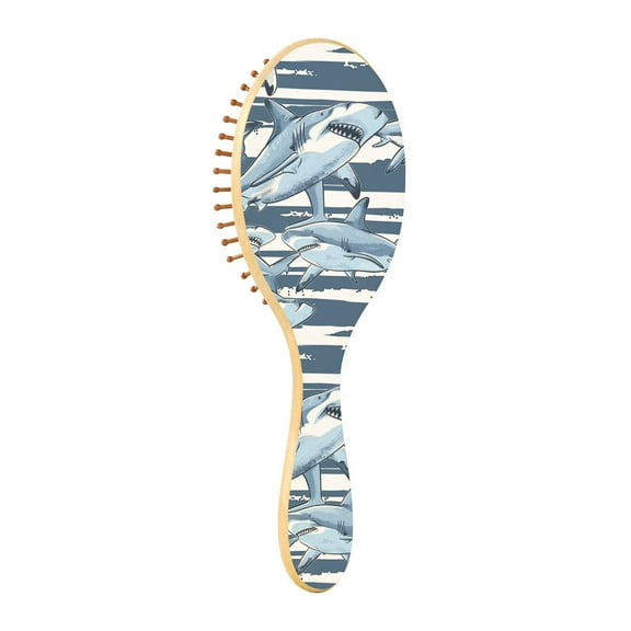JSTEL Shark Stripes Hair Brush for Women Men Natural Wood Detangler Brushes for All Hair Types Hairbrush for Wet & Dry