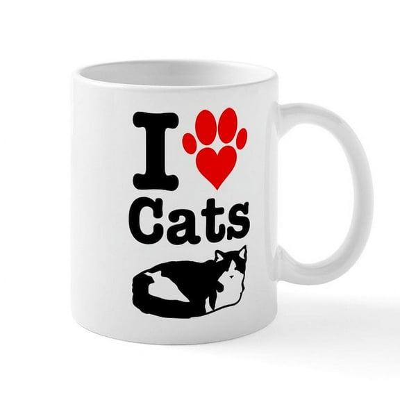 CafePress - I Heart Cats Mug - 11 oz Ceramic Mug - Novelty Coffee Tea Cup