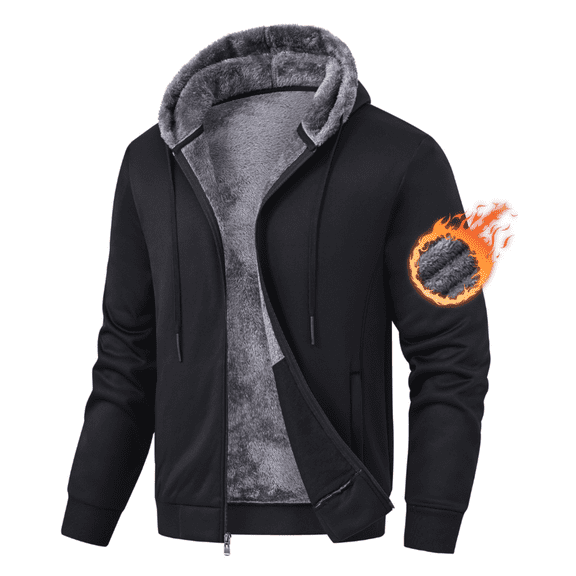 Zehisen Men's Zip Up Hoodie Heavyweight Sherpa Lined Fleece Winter Jacket Warm Sweatshirts Winter Coats Black L