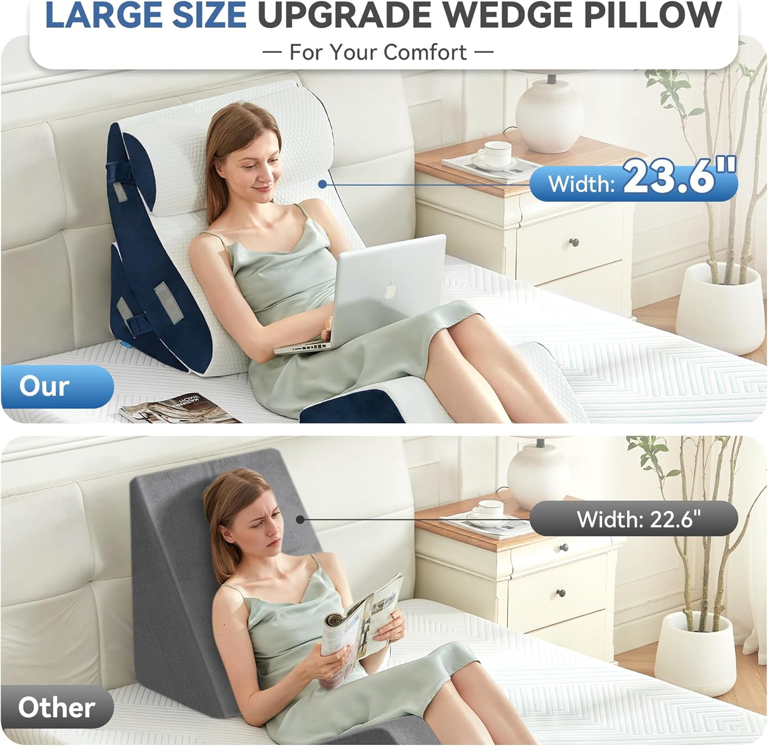 4PCS Bed Wedge Pillow Post Surgery, Orthopedic Sleeping Wedge Pillow Set for Back, Neck and Leg Pain Relief, Acid Reflux, GERD, Memory Foam Support Pillows for After Surgery, Navy