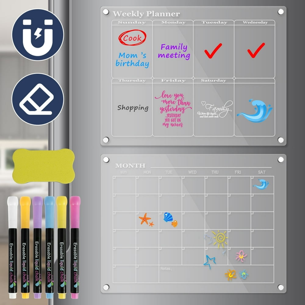 Colorful Acrylic Magnetic Dry Erase Board Calendar For Fridge, Monthly And Weekly Calendar Board For Refrigerator Reusable Planner With 6 Pens, 11.7X8.3Inch - View #12