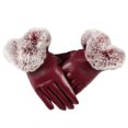 thumbnail image 1 of tredstone 1 pair Womens Faux Leather Gloves Autumn Winter Warm Rabbit Fur Mittens, 1 of 8