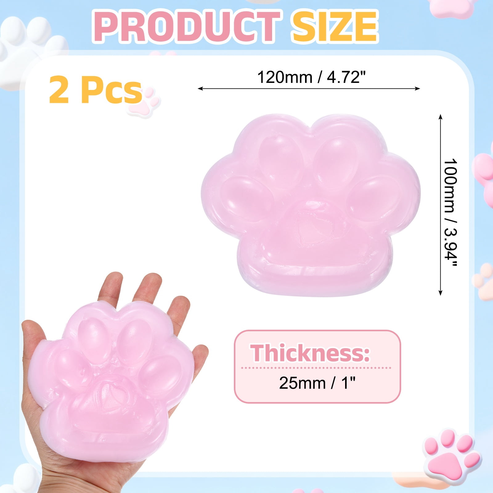4.7 Inch Cat Paw Squeeze Toy, Cute Cat Paw Sensory Toy Soft Funny Fidget Toy Perfect for Stress Relieving, Party Favors & Birthday Gifts (Light Pink, 2pcs)