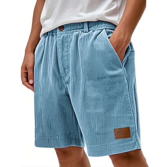 Dwellite Mens Corduroy Shorts 2026 Elastic Waist Button Casual Summer Beach Lounge Shorts with Pockets Sky Blue L