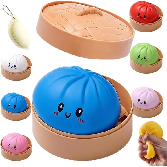 Stress Relief Dumpling Squishies Toy with Steamer Realistic Baozi Twisting Wonton Toys for Young Adults Visual Intelligence Development