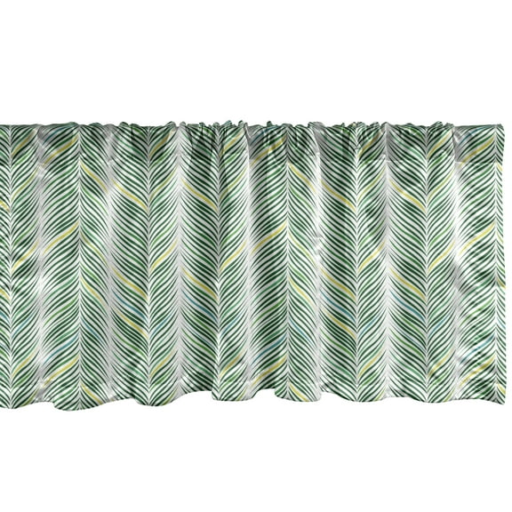 Ambesonne Jungle Leaves Valance Pack of 2, Swift Stripes Curvy, 54"X12", Sea Green Cream