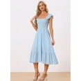 thumbnail image 4 of DARING DIVA Square Neck Boho Sleeveless Ruffle Tiered Smocked Sundress XS Light Blue, 4 of 6