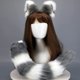 thumbnail image 2 of Juego de orejas y cola de mapache de lobo de gato, cola peluda de animal, diademas con orejas, disfraz de Navidad de Halloween Cosplay (blanco + gris) LingWen 1327537000365, 2 of 5
