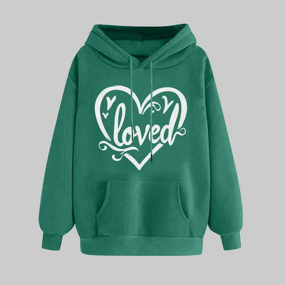 SOOMLON Valentines Day Hoodies for Women Lover Valentines Gift Plus Size Tunic Long Sleeve Crewneck Sweatshirts Tops Funny Love Heart Graphic Pullovers Shirts Fashion Holiday Outfits 2025 Army Green