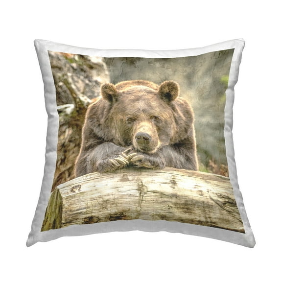 Stupell Industries Bear Resting in Forest Decorative Printed Throw Pillow, 18 x 18