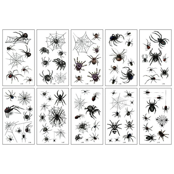10pcs/packHa110weenTemporary Tattoos Stickers Horror Spider Spiderweb Sticker ace Shoulder Arm Back Tattoos Stickers