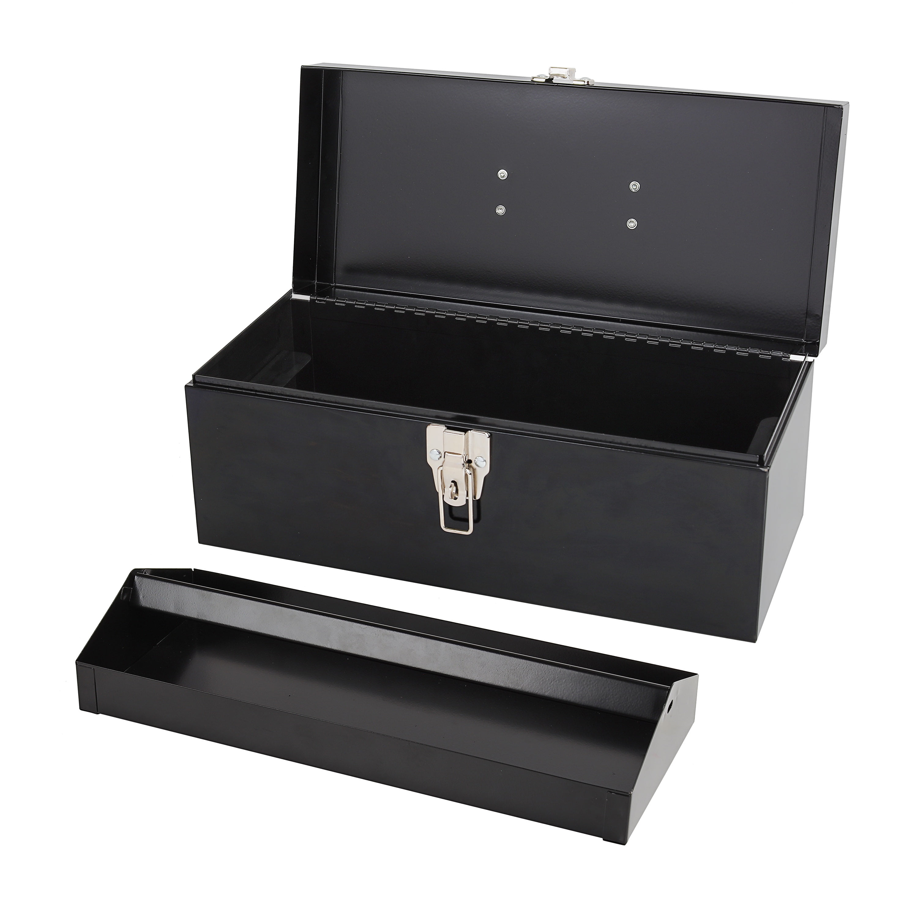Hyper Tough 16-inch Black Metal Toolbox with Removable Tray