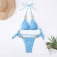 thumbnail image 3 of Elainilye Fashion Bikinis Sets for Women Sexy Swimsuit Metal Accessories Hollowed Out Bikini Solid Color Strap Swimsuit,Blue, 3 of 8