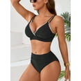 thumbnail image 4 of Asoul Women's Bikini Sets V Neck High Waisted Swimsuits Shell Stitched Two Piece Bathing Suit, 4 of 5