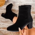 thumbnail image 5 of Womens Boots Pointed Toe Ankle Booties for Women, Velvet Block Heel Boots with Back Zipper, Casual Fall Shoes for Work, Dress, Party and Everyday Wear, 5 of 9