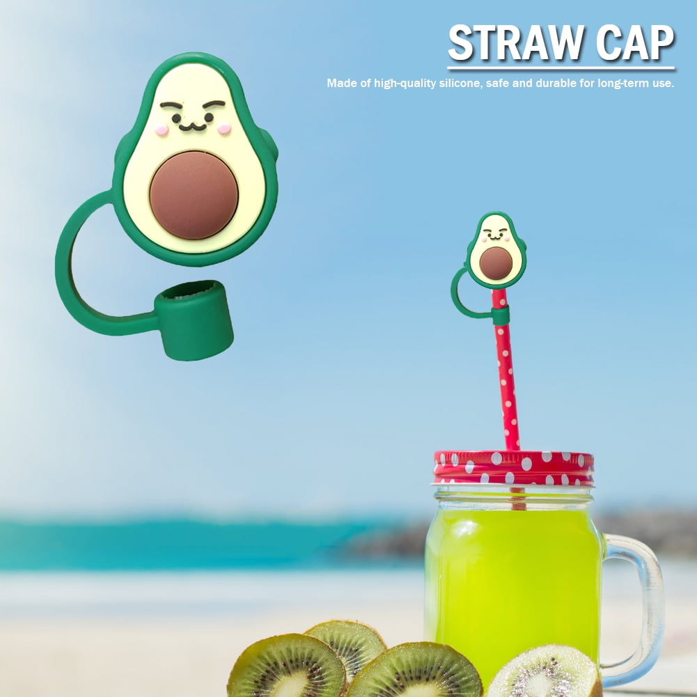 Aousin Cartoon Straw Caps Reusable Silicone Straw Cover for 6-8mm Glass Cup  Accessories (Avocado) 