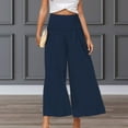 thumbnail image 2 of Plus Size Wide Leg Pants Plus Size Pants High Waisted Capri Trousers Linen Wide Leg Casual Plus Size Pants Curvy Women Navy S, 2 of 6
