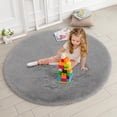 thumbnail image 1 of Soft Round Fluffy Faux Fur Area Rug 6' x 6', Circle Cozy Shaggy Sheepskin Furry Carpet Rug for Bedroom Living Room, Circular Plush Fuzzy Floor Cover Mat for Baby Teen Kids Nursery Room, Gray, 1 of 8