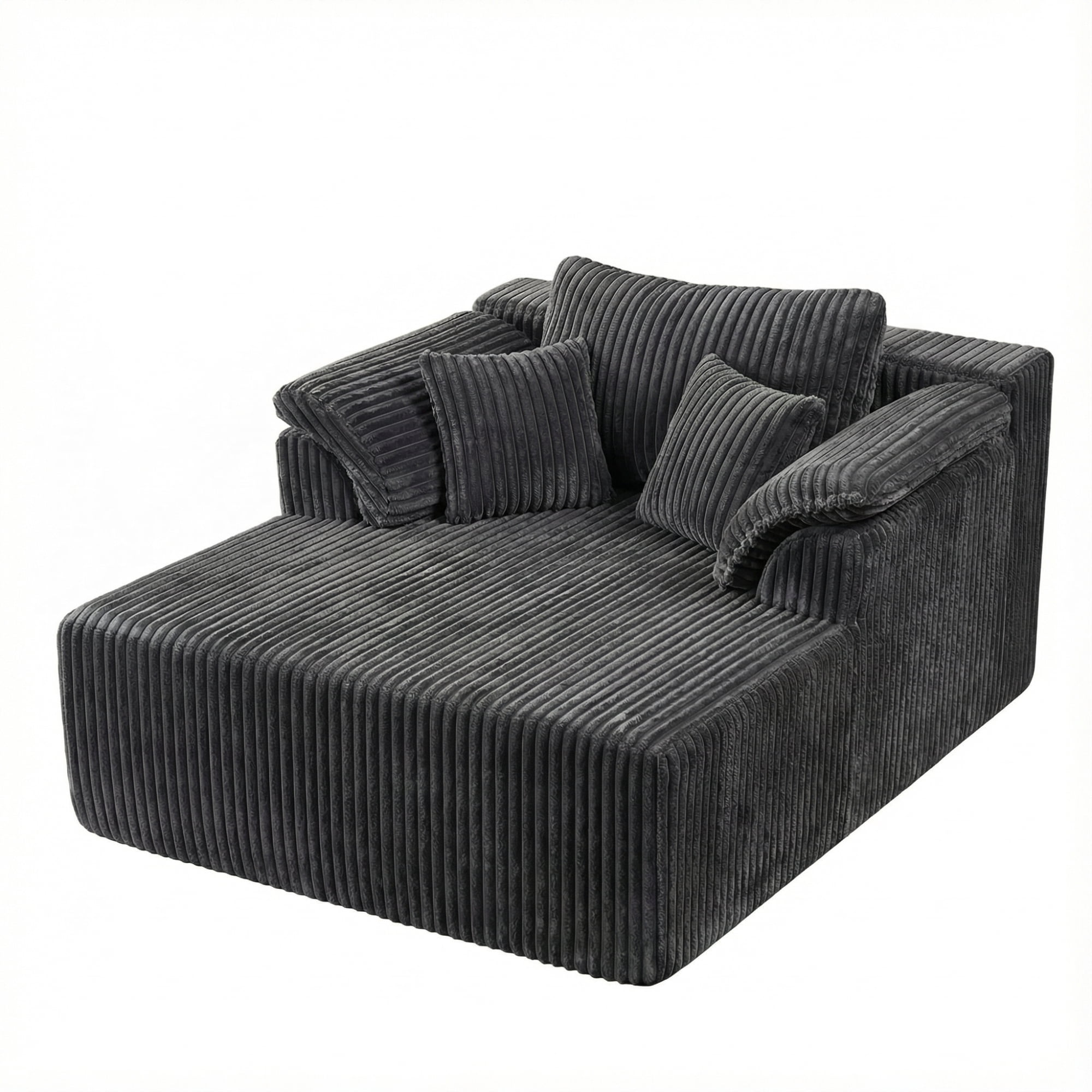 Leumius Oversized Chaise Lounge Chair Indoor,Corduroy Upholstered Boneless Sofa Bed,Modern Deep Seat Cloud Sofa Couch with Back Cushion and Pillows for Living Room, No Assembly Required,Antique Gray