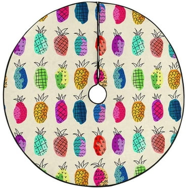 ZHANZZK Colorful Pineapple Watercolor Xmas Christmas Tree Skirt Stand Mat for Holiday Party Decoration Indoor Outdoor 36 inches
