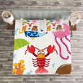 thumbnail image 3 of Ambesonne Cartoon Quilted Bedspread Set 3 Pcs, Underwater Wildlife Fun, King Size, Multicolor, 3 of 3