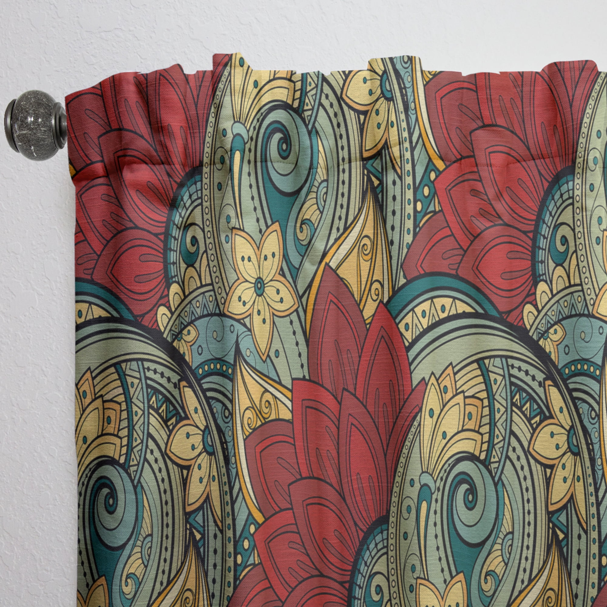 Designart 'Blue Floral Pattern Door' Bohemian & Eclectic Curtain Panel
