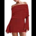 thumbnail image 2 of Vestido Elegante Tipo Suéter de con Hombros Descubiertos para Mujer, Ajustado, de Larga y Crochet Rojo S, 2 of 9