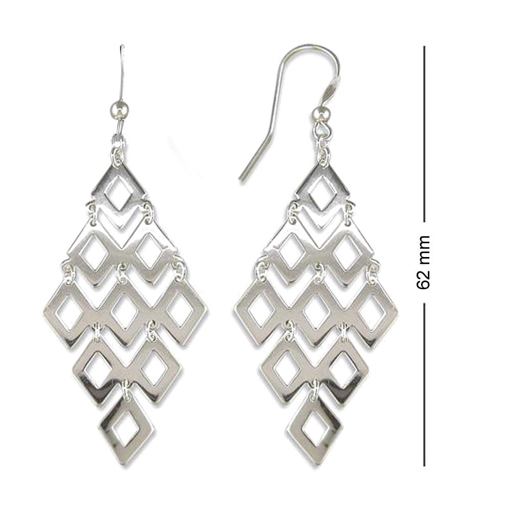 LeCalla 925 Sterling Silver Light-Weight Jewelry Diamond Shape Drop Dangle Earrings for Women and Teen 62MM