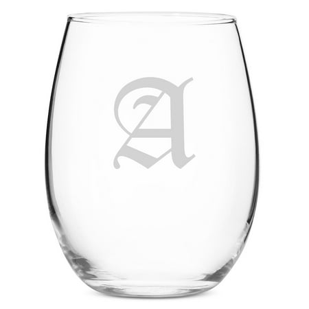 4-pc Old English Style Initial Personalized 15 oz Stemless Wine Glass, Letter - by Abby Smith Brands