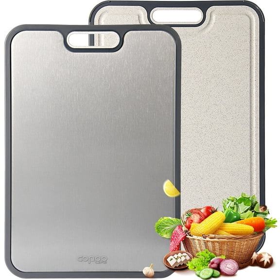 Titanium Cutting Boards for Kitchen, Cutting Board Double Sided Food Grade, Pure Titanium and Wheat Straw PP, Dishwasher Safe Easy to Clean Large Size 16”×11”