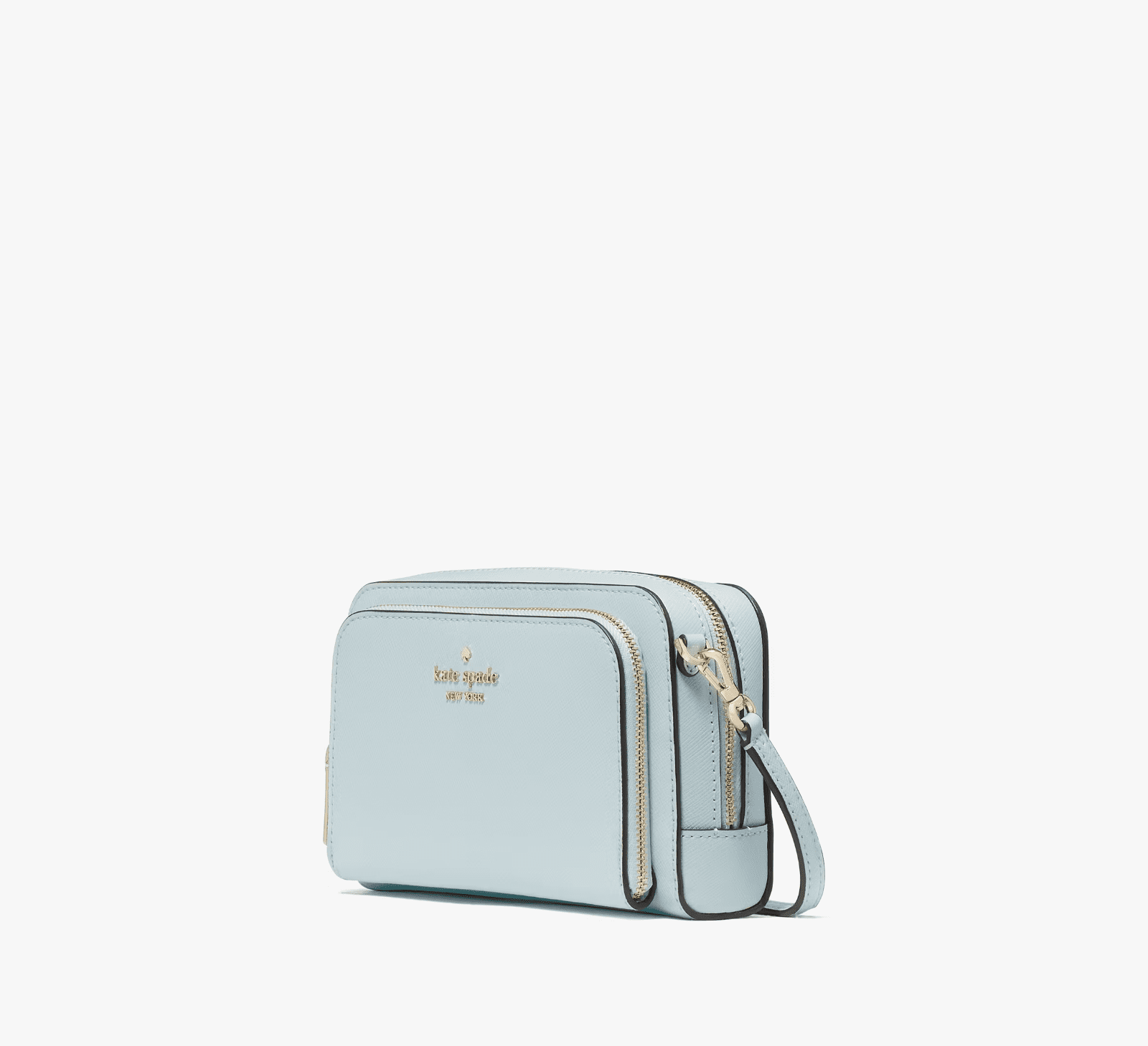 Kate Spade Staci Dual Zip Around Crossbody Leather Clutch Pouch Crisp Sky KG036