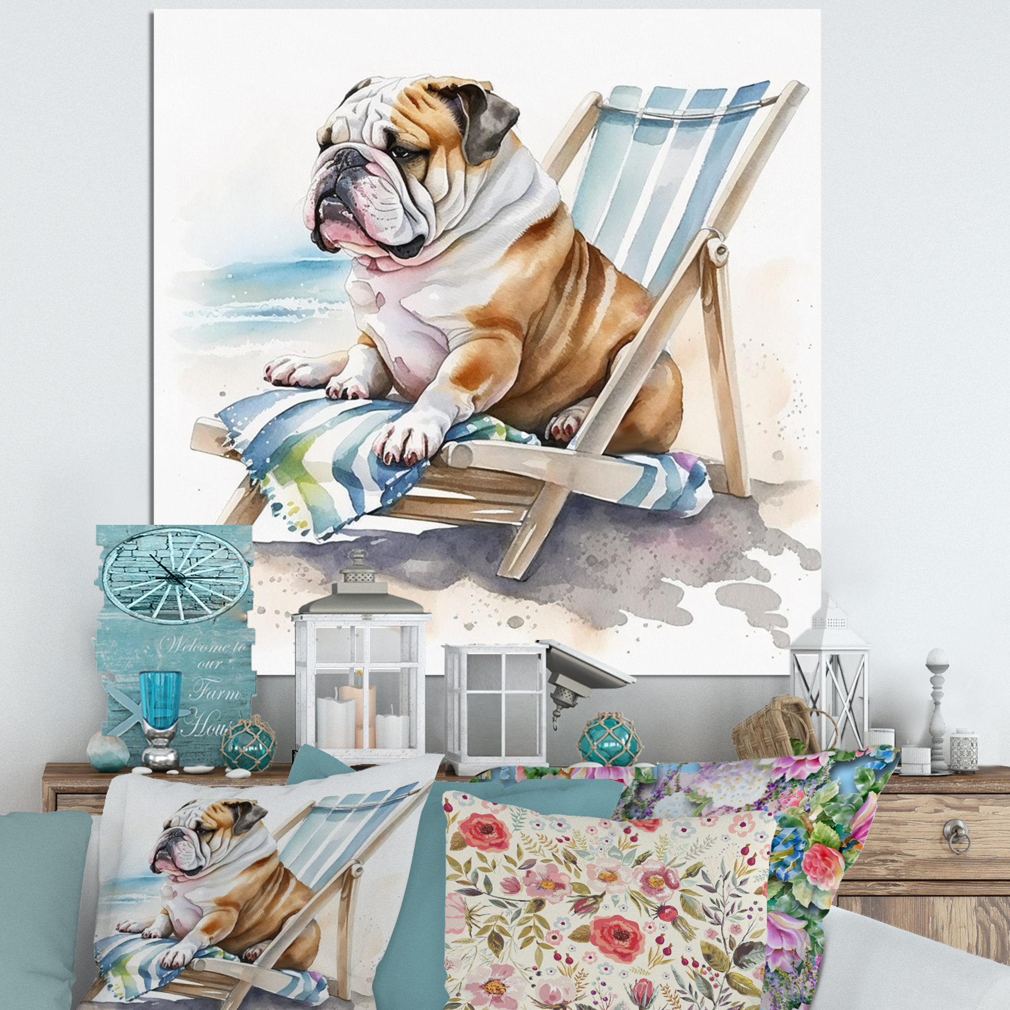 Designart Dog Laying On The Beach Canvas Wall Art
