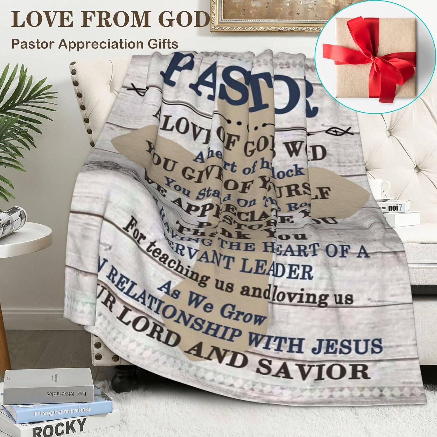 Christian Blanket Birthday Gifts for Women Men, Inspirational Scripture Throw Blanket with Bible Verse Religious Gifts (Navy, 60x80 inch, Navy Letter)