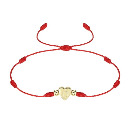 Uxcell Initial Bracelet, Adjustable Heart Link Letter D Handmade Rope Braided Bracelet Gold Plated Alphabet Charm Jewelry, Red