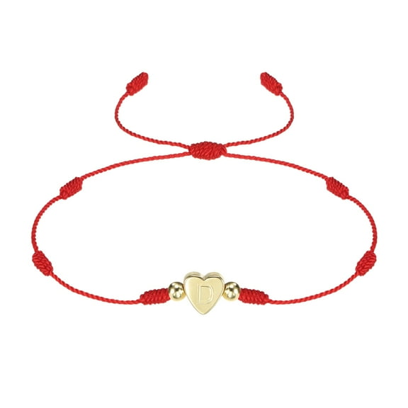 Uxcell Initial Bracelet, Adjustable Heart Link Letter D Handmade Rope Braided Bracelet Gold Plated Alphabet Charm Jewelry, Red