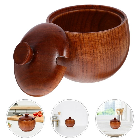 WRITWAA Wooden Seasoning Bowl Brown Acacia Wood Food Container for Storage 1Pc