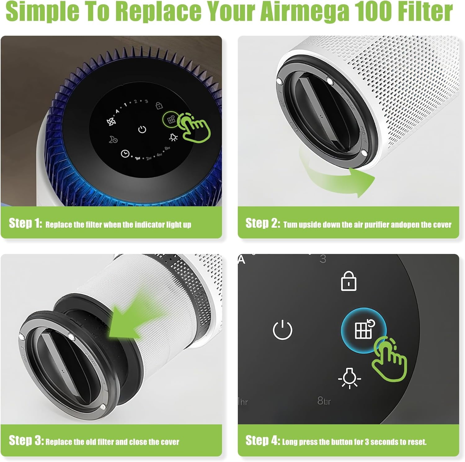 Airmega 100 Filter Replacement Compatible with Coway Airmega 100 Air Purifier, 3-in-1 True Hepa and Deodorization Filter
