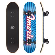 31"x8" Complete Skateboards for Girls Boys Adults Beginners, 7 Layer Canadian Maple Double Kick Deck Concave Standard Skate Boards Skateboard for Kids Ages 6-12 Teens