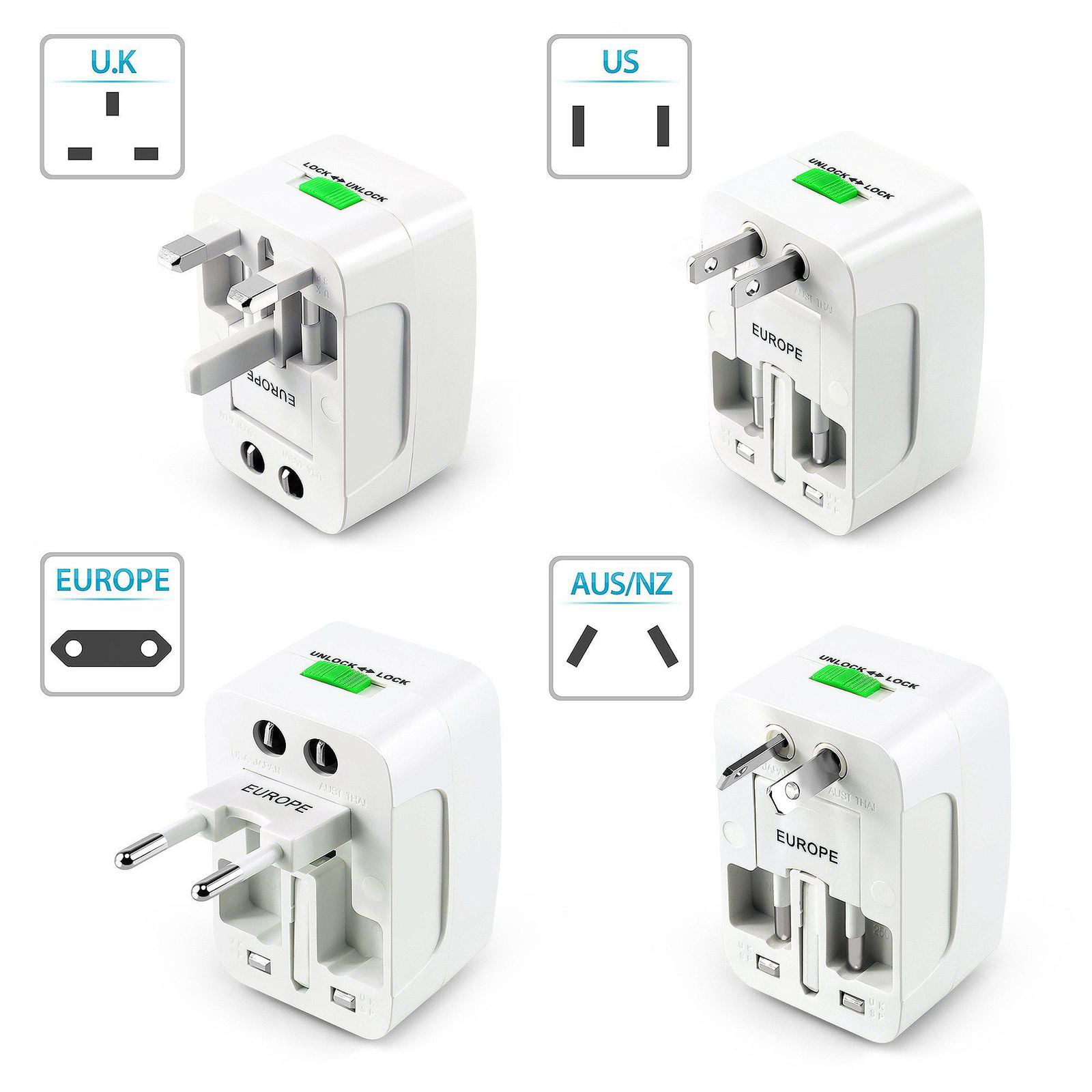 voor de hand liggend vriendschap Grappig Travel Adapter Universal All in One Worldwide International Wall Charger AC  Power Plug Adapter for USA EU UK CH AUS 150+ Countries Compatible with Cell  Phone iPhone 11 Pro Max XR X